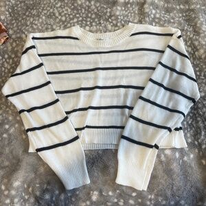 Black and White Striped Cropped Sweater
